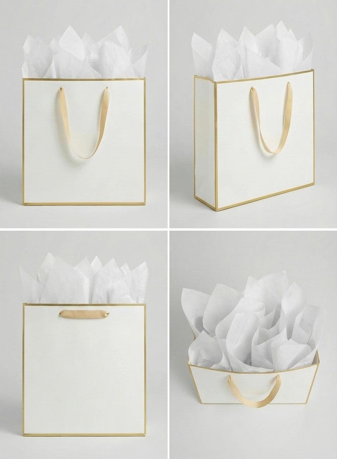 JUNESHE XL Large White and Gold Gift Bags Set of 3, 15.7 inch Paper Bag with Handles Matching Card Envelope Sticker White Tissue Paper for Party Shopping Birthday Wedding Anniversary - Image 4